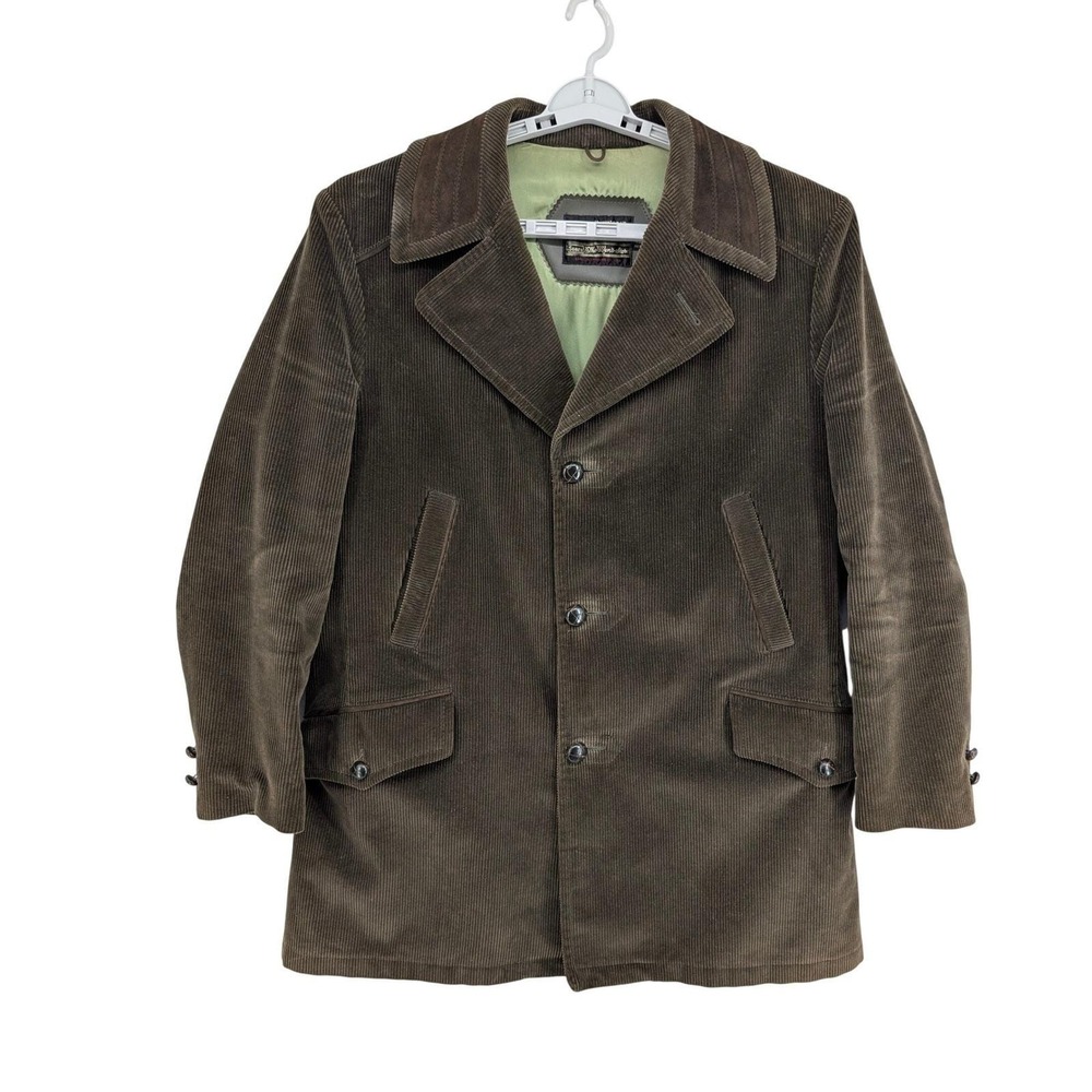 Vintage Sears The Mens Store Corduroy Country Coat Greenish Brown Wool Lined 42